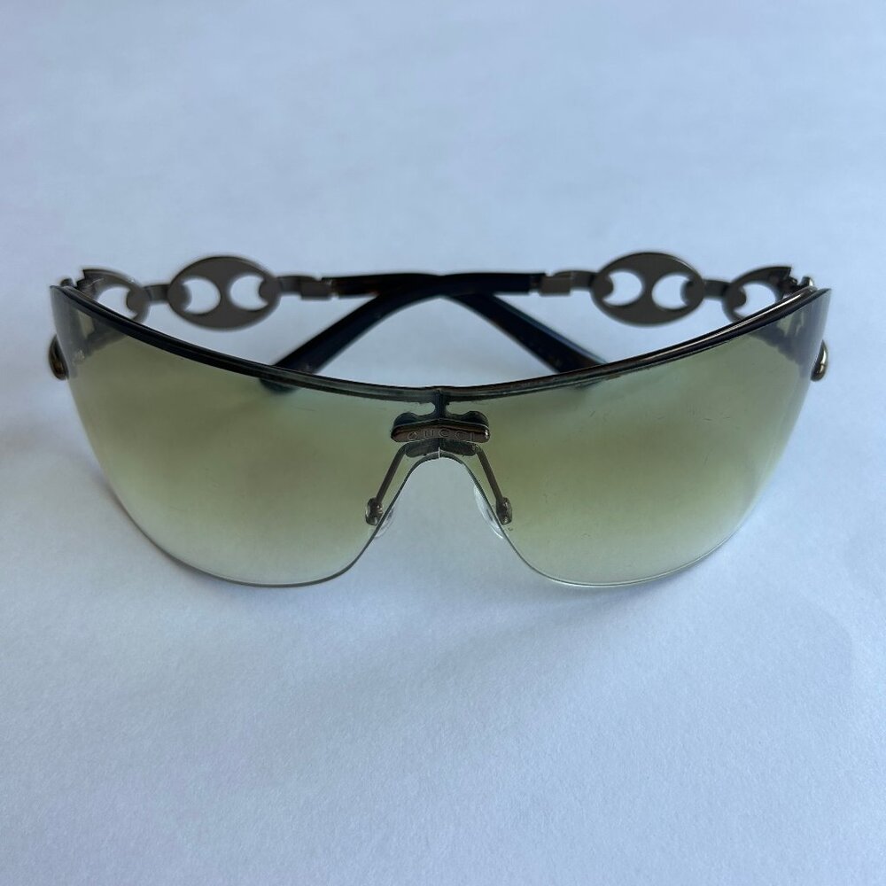 Gucci Marina Horsebit Chain Brown Gradient Shield Sunglasses